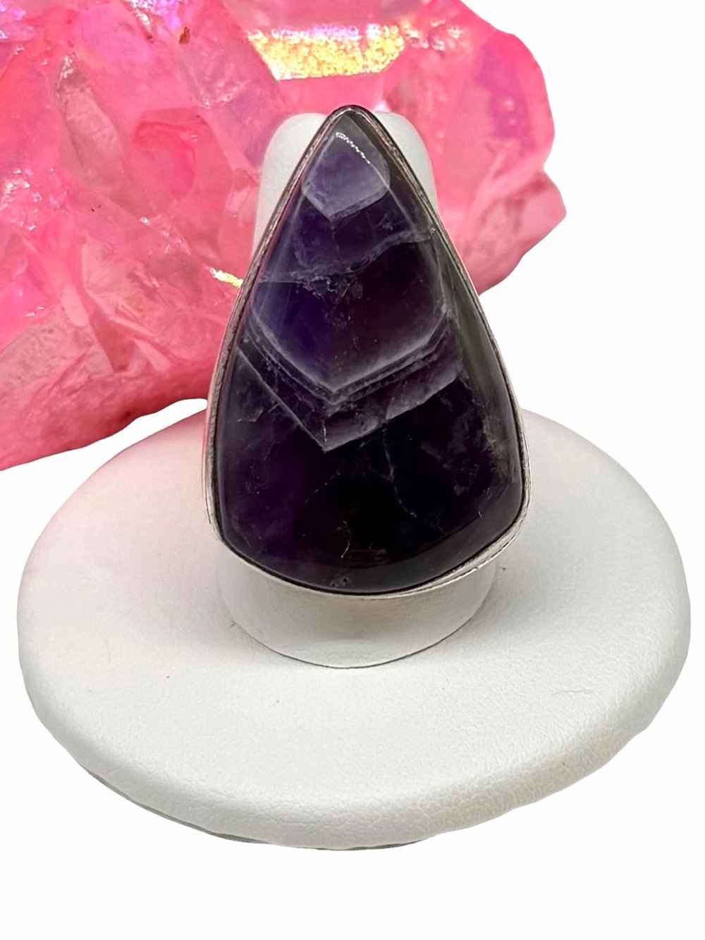 Chevron Amethyst Ring Size 8 925 Sterling Silver Overlay